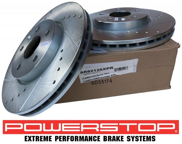 Przednie klocki Z26 + WIERCONE NACINANE tarcze hamulcowe POWERSTOP Chevrolet Corvette C8 2020- exc. Z51