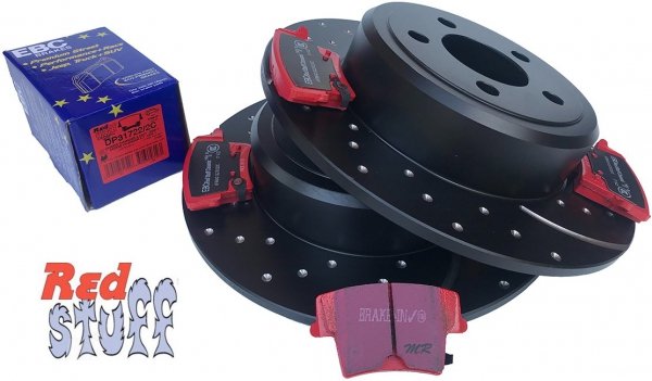 Tylne CERAMICZNE klocki RedStuff + WIERCONE NACINANE tarcze hamulcowe EBC seria GD Dodge Magnum RWD