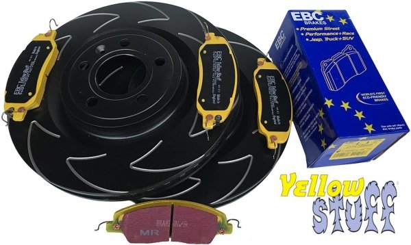 Przednie klocki YellowStuff + NACINANE tarcze hamulcowe 336mm EBC seria BSD Ford Mustang 2011-2014