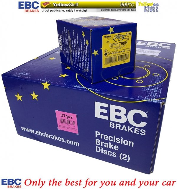 Przednie klocki YellowStuff + tarcze hamulcowe 302mm EBC seria Premium Dodge Caravan -2012