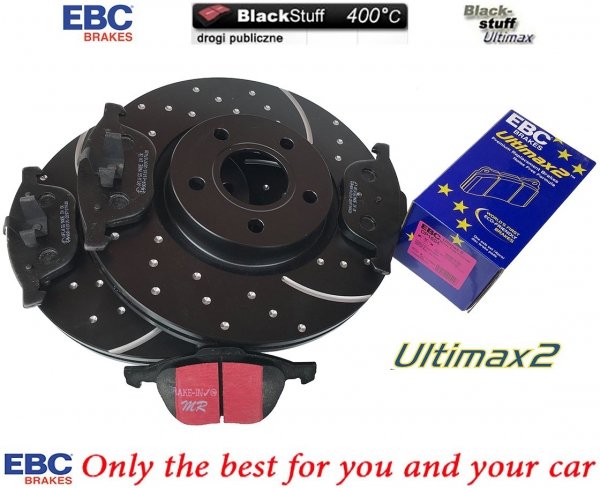 Przednie klocki Ultimax2 + NAWIERCANE NACINANE tarcze hamulcowe 300mm EBC seria GD Ford Escape FWD 2013-2019
