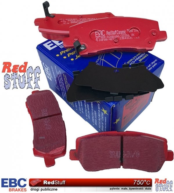 Tylne CERAMICZNE klocki RedStuff + tarcze hamulcowe 320mm EBC seria PREMIUM Ford Mustang 2015-