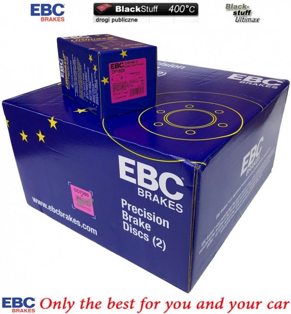 Tylne klocki Ultimax2 + NAWIERCANE NACINANE tarcze hamulcowe 330mm EBC seria GD Lincoln MKT 2010-2019