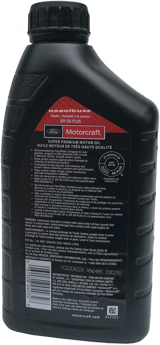 Oryginalny filtr oraz syntetyczny olej silnikowy Motorcraft 5W30 Ford Escape 3,0 V8 -2008