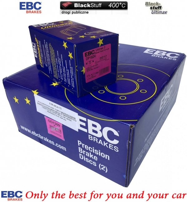 Przednie klocki Ultimax2 + NAWIERCANE NACINANE tarcze hamulcowe 300mm EBC seria GD Ford Escape FWD 2013-2019
