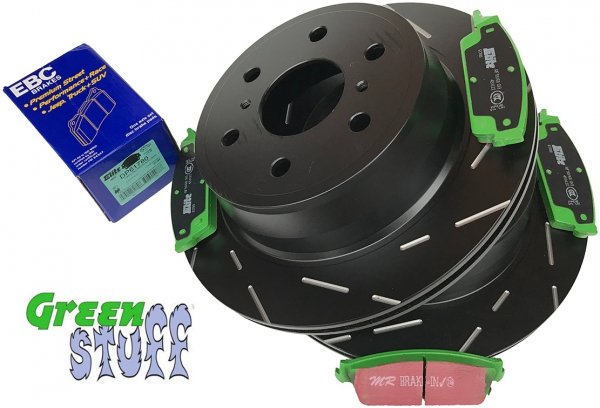 Tylne klocki GreenStuff + NACINANE tarcze hamulcowe EBC seria USR GMC Yukon 2007-2020