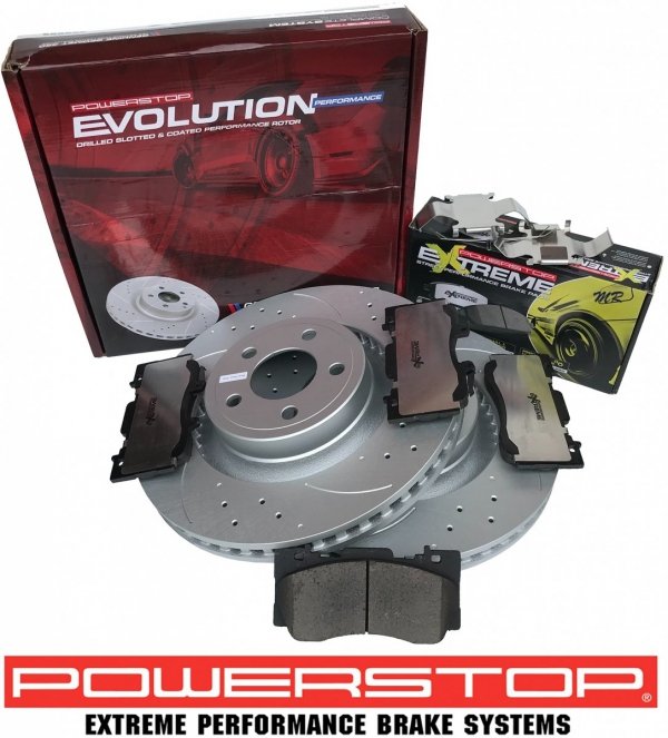 Przednie klocki Z26 + WIERCONE tarcze hamulcowe 352mm POWERSTOP EVOLUTION Ford Mustang 2015-