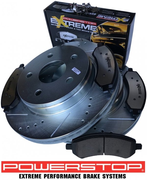 Przednie klocki + wiercone nacinane tarcze hamulcowe POWERSTOP 336mm / 5 szpilek Dodge RAM 1500 2006-
