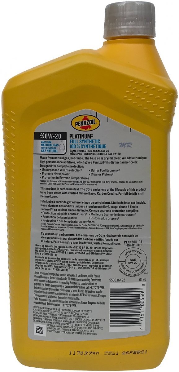 Filtr olej silnikowy 0W20 Dexos1 Full Synthetic Pennzoil Chevrolet Suburban 2015-
