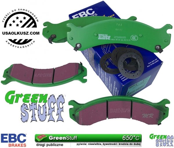 Przednie klocki GreenStuff + NAWIERCANE NACINANE tarcze hamulcowe EBC seria GD GMC Yukon XL 2500 2000-2013
