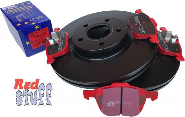 Przednie CERAMICZNE klocki RedStuff + tarcze hamulcowe 300mm EBC seria Premium Ford Escape FWD 2013-2019
