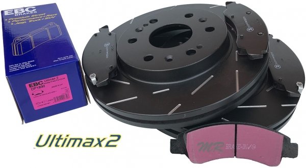 Przednie klocki Ultimax2 + NACINANE tarcze hamulcowe 330mm EBC seria USR GMC Yukon 2009-2020