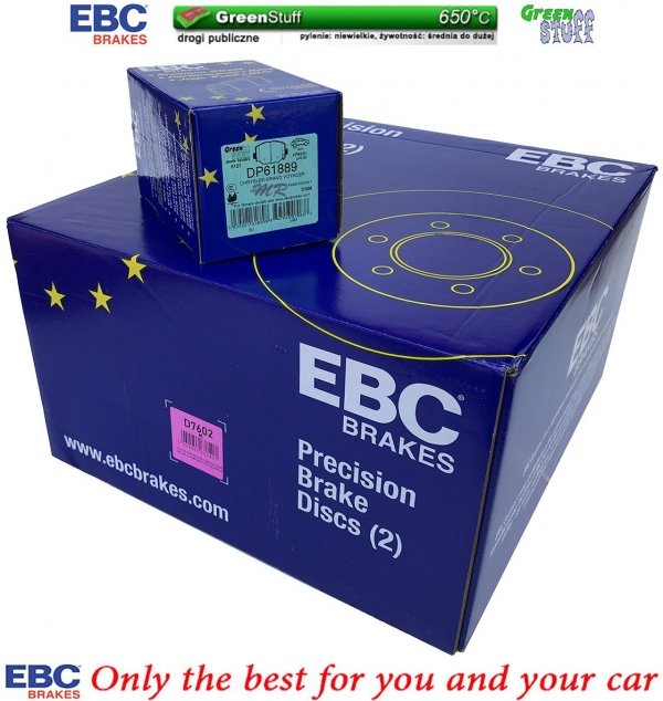 Tylne klocki GreenStuff + tarcze hamulcowe 328mm EBC seria Premium Chrysler Voyager Town Country 2012-