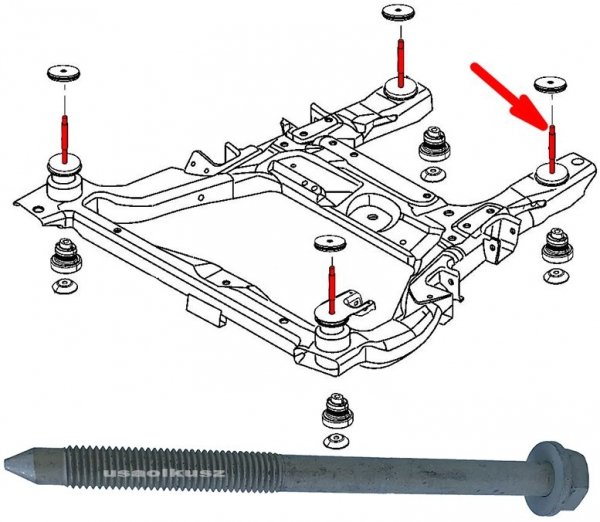 Śruba sanek ramy przedniego zawieszenia Chrysler Pacifica -2008
