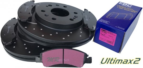 Przednie klocki Ultimax2 + NAWIERCANE NACINANE tarcze hamulcowe 330mm EBC seria GD Chevrolet Tahoe 2009-