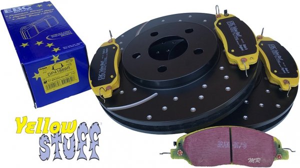 Przednie klocki YellowStuff + WIERCONE NACINANE tarcze hamulcowe 293mm EBC serii GD Ford Mustang 2005-2010