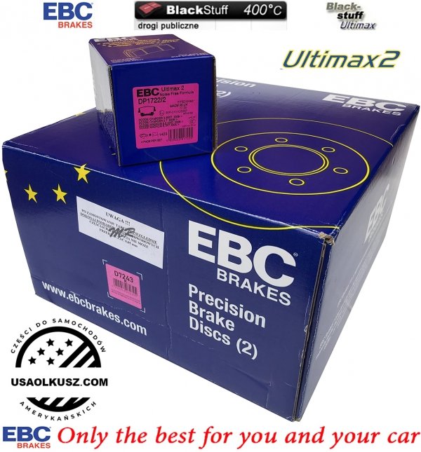 Tylne klocki Ultimax2 + WENTYLOWANE tarcze hamulcowe EBC seria PREMIUM Dodge Charger