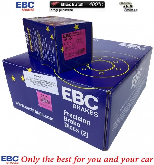 Przednie klocki Ultimax2 + tarcze hamulcowe 300mm EBC seria Premium Ford Escape FWD 2013-2019