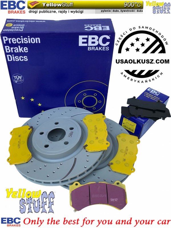 Przednie klocki YellowStuff + NAWIERCANE NACINANE tarcze hamulcowe 380mm EBC seria GD Jeep Grand Cherokee SRT 2012-2020
