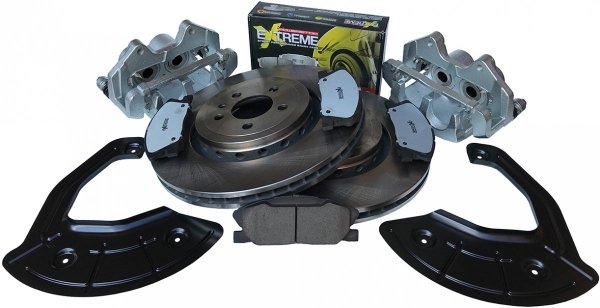 Przednie klocki POWERSTOP Z26 + zaciski + tarcze hamulcowe 370mm Dodge Challenger