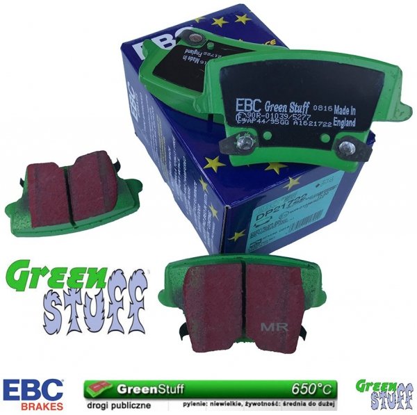 Tylne klocki GreenStuff + WENTYLOWANE tarcze hamulcowe EBC seria PREMIUM Dodge Charger