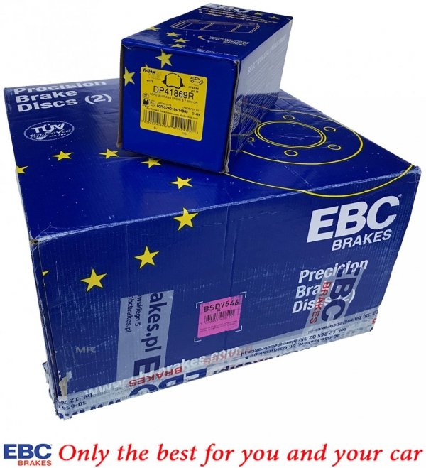 Przednie klocki YellowStuff + NACINANE tarcze hamulcowe 336mm EBC seria BSD Ford Mustang 2011-2014
