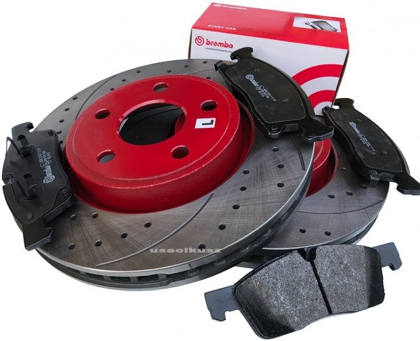 Przednie klocki BREMBO + WIERCONE tarcze hamulcowe 330mm RED Jeep Grand Cherokee 3,6 V6