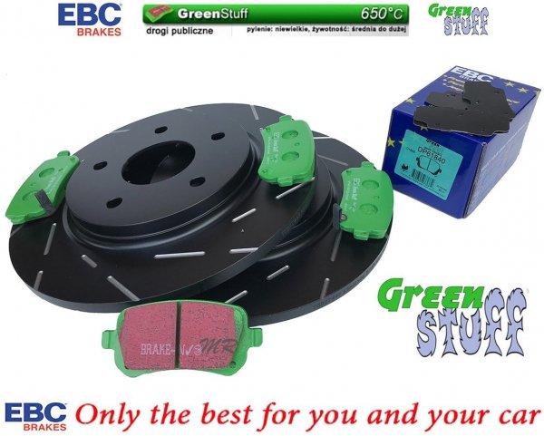 Tylne klocki GreenStuff + NACINANE tarcze hamulcowe 305mm EBC seria USR Dodge Caravan 2008-