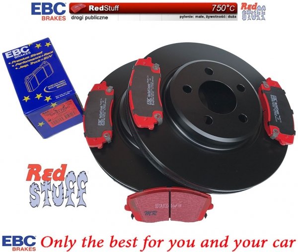 Przednie CERAMICZNE klocki RedStuff + tarcze hamulcowe 320mm EBC seria PREMIUM Dodge Magnum RWD V6