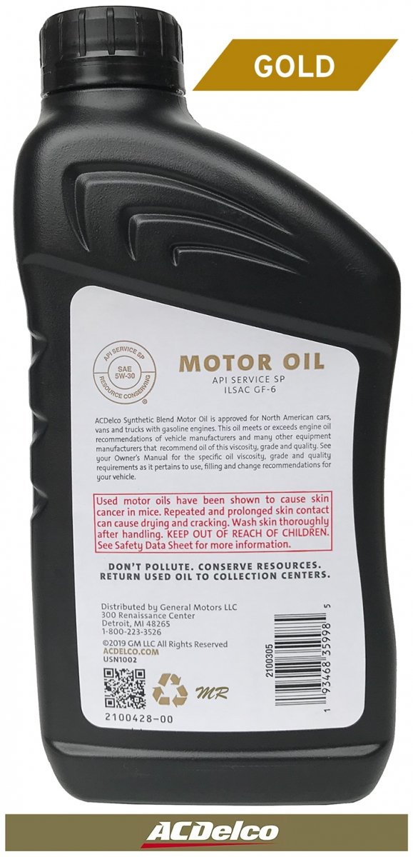Filtr + olej silnikowy ACDelco Gold Synthetic Blend 5W30 API SP GF-6 GMC Canyon L4