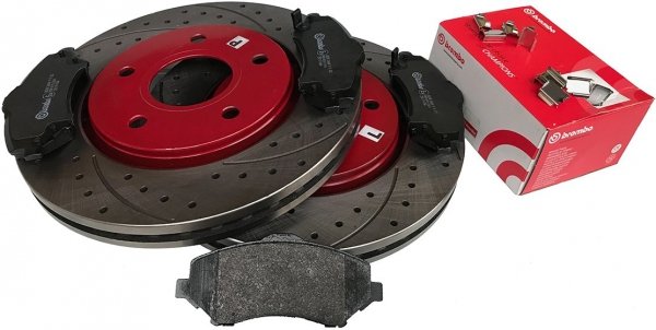 Przednie klocki BREMBO + WIERCONE tarcze hamulcowe 303mm RED Fiat Freemont