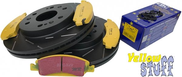 Przednie klocki YellowStuff + NACINANE tarcze hamulcowe 330mm EBC seria USR Chevrolet Avalanche 1500 2009-