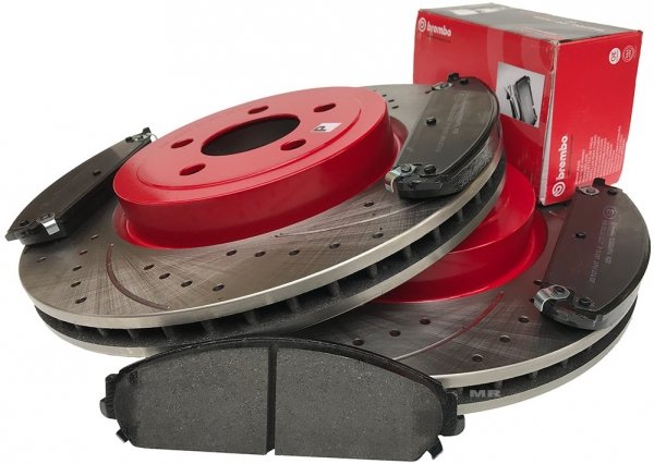 Przednie klocki brembo + WIERCONE tarcze hamulcowe 345mm Dodge Challenger 2009-