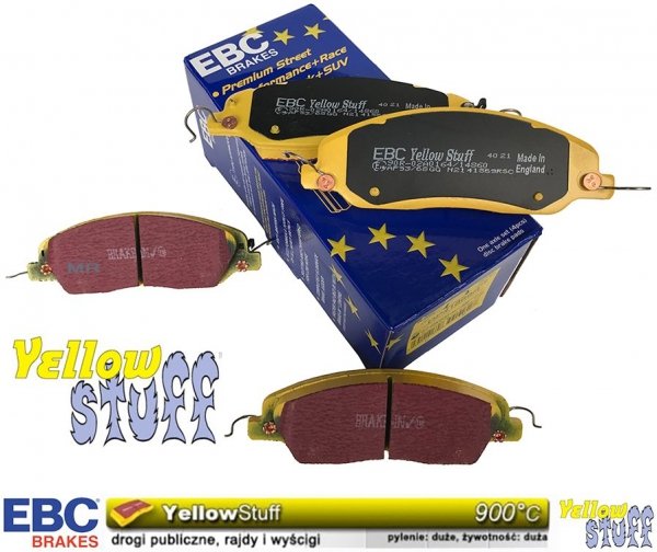 Przednie klocki YellowStuff + NAWIERCANE NACINANE tarcze hamulcowe 336mm EBC seria GD Ford Mustang 2011-2014