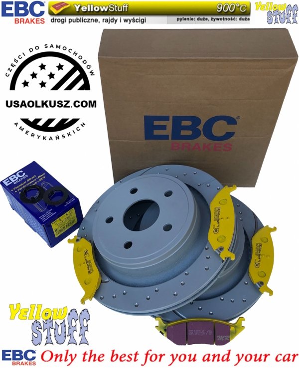 Tylne klocki YellowStuff + nawiercone nacinane tarcze hamulcowe EBC seria GD Chrysler Aspen