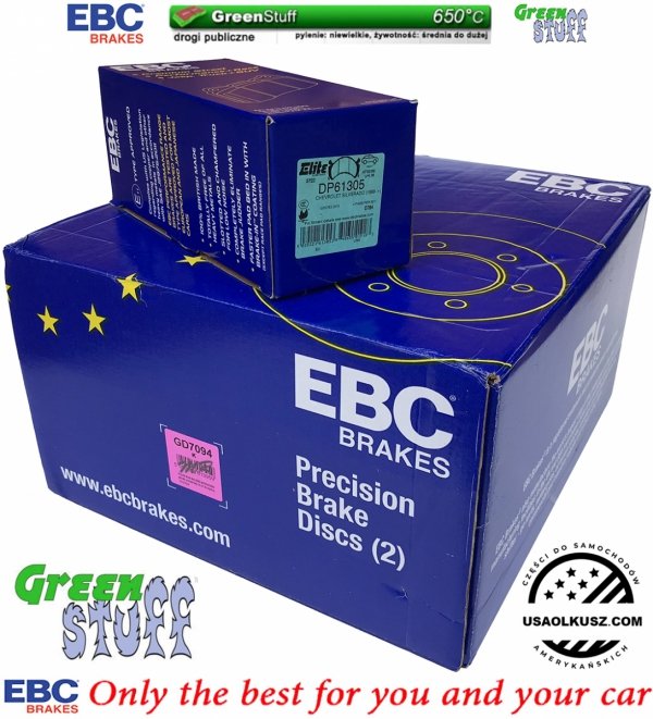 Przednie klocki GreenStuff + NAWIERCANE NACINANE tarcze hamulcowe EBC seria GD GMC Sierra -2007