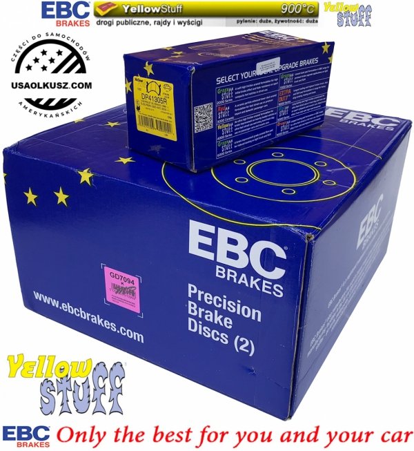 Przednie klocki YellowStuff + NAWIERCANE NACINANE tarcze hamulcowe EBC seria GD GMC Yukon XL 2500 2000-2013