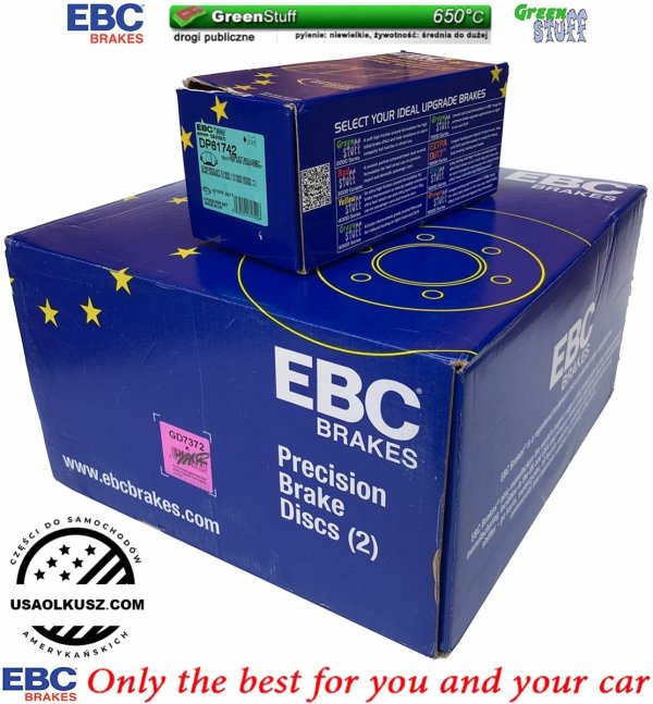 Przednie klocki GreenStuff + NAWIERCANE NACINANE tarcze hamulcowe 330mm EBC seria GD GMC Yukon 2007-2008