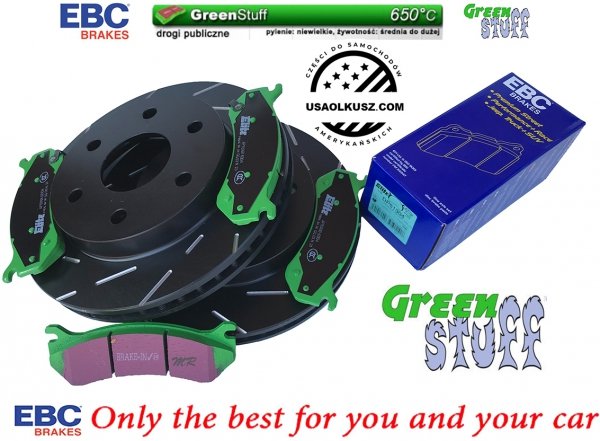 Przednie klocki GreenStuff + NACINANE tarcze hamulcowe EBC seria USR GMC Yukon -2006
