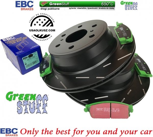 Tylne klocki GreenStuff + NACINANE tarcze hamulcowe EBC seria USR GMC Yukon 2007-2020