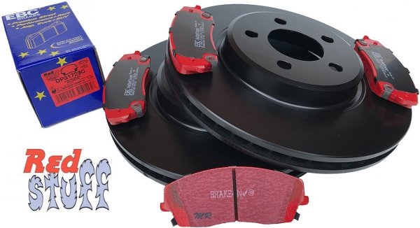 Przednie CERAMICZNE klocki RedStuff + tarcze hamulcowe 320mm EBC seria PREMIUM Lancia Thema RWD V6