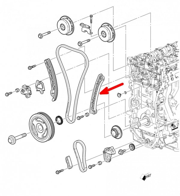 Oryginalna GM lewa prowadnica ślizg łańcucha rozrządu Cadillac ATS L4 2013-2019
