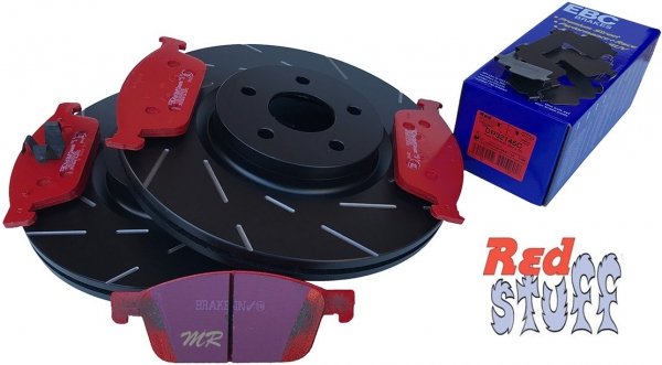 Przednie CERAMICZNE klocki RedStuff + NACINANE tarcze hamulcowe 320mm EBC seria USR Ford Escape AWD 2013-