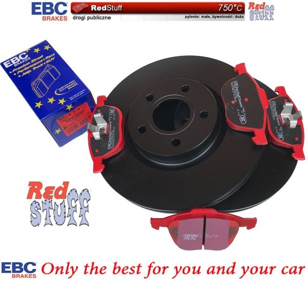 Przednie CERAMICZNE klocki RedStuff + tarcze hamulcowe 300mm EBC seria Premium Ford Escape FWD 2013-2019