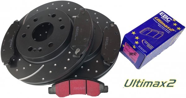 Przednie klocki Ultimax2 + NAWIERCANE NACINANE tarcze hamulcowe 330mm EBC seria GD Chevrolet Avalanche 1500 2007-2008