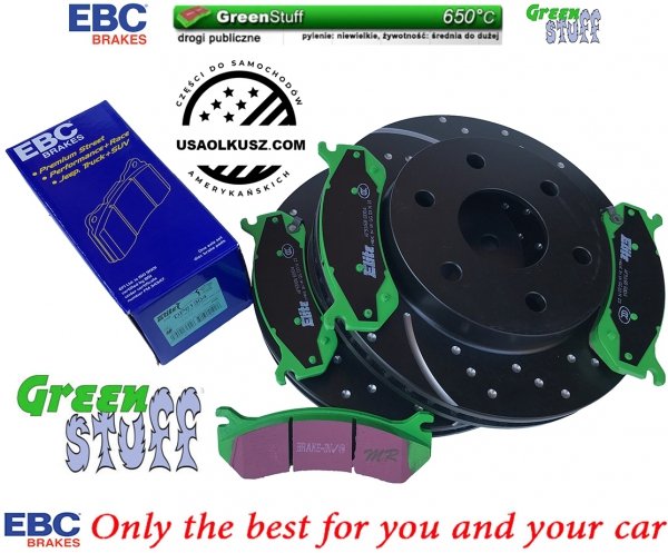 Przednie klocki GreenStuff + NAWIERCANE NACINANE tarcze hamulcowe EBC seria GD GMC Yukon -2006