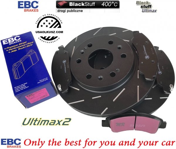 Przednie klocki Ultimax2 + NACINANE tarcze hamulcowe 330mm EBC seria USR GMC Yukon 2009-2020
