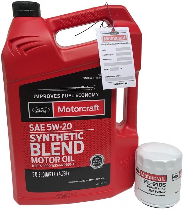 Filtr + olej silnikowy Motorcraft 5W20 SYNTHETIC BLEND Ford Kuga 1,5 EcoBoost