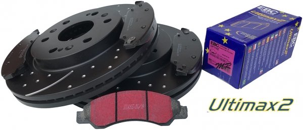Przednie klocki Ultimax2 + NAWIERCANE NACINANE tarcze hamulcowe 330mm EBC seria GD Chevrolet Avalanche 1500 2007-2008