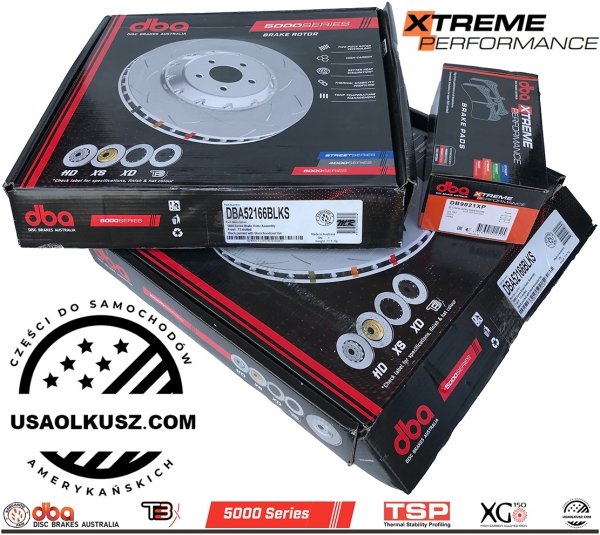 Przednie klocki XTREME PERFORMANCE + dwuczęściowe pływające tarcze hamulcowe DBA seria 5000 T3 Ford Mustang 5,0 V8 2015-
